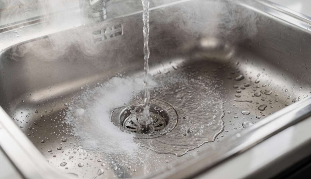 Zatkany odpływ: gorąca woda i jeden proszek z kuchni zamiast wizyty hydraulika