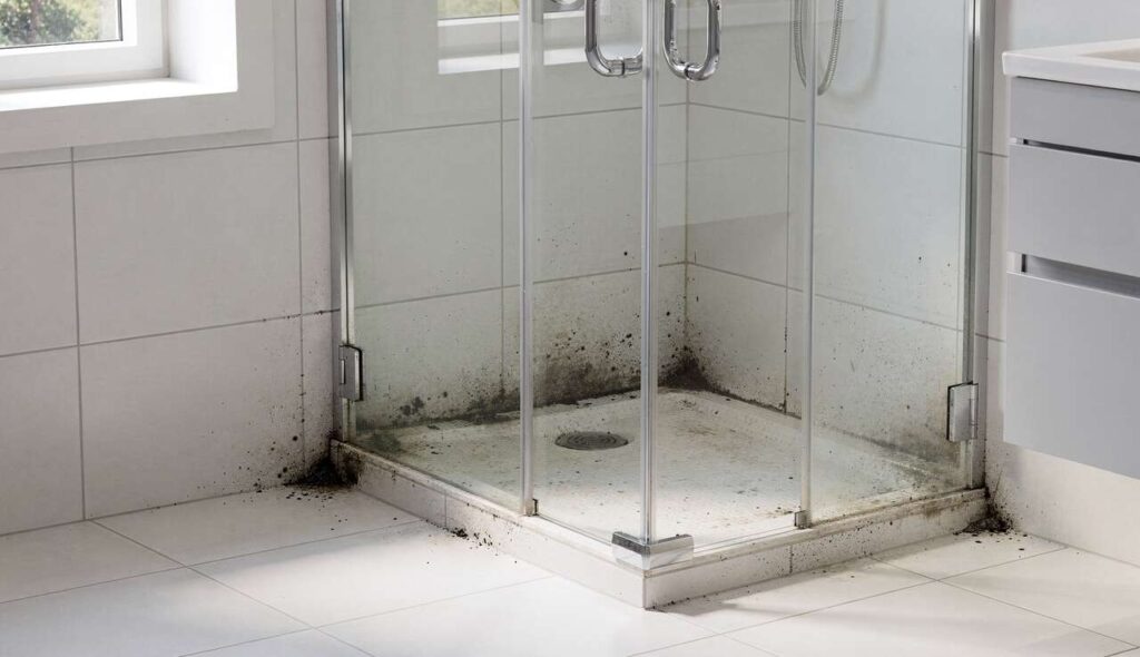 Fuga w kabinie prysznicowej czernieje: domowy spray z percarbonatu wybieli ją bez skrobania