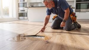 Panele winylowe SPC w kuchni: hydraulik wskazuje błąd montażowy, który kończy się zalaniem