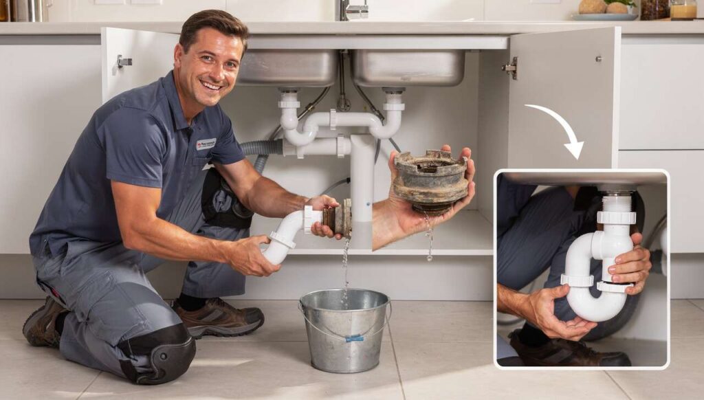 Wymiana syfonu w zlewie kuchennym: hydraulik pokazuje, jak zrobić to bez narzędzi w 5 minut